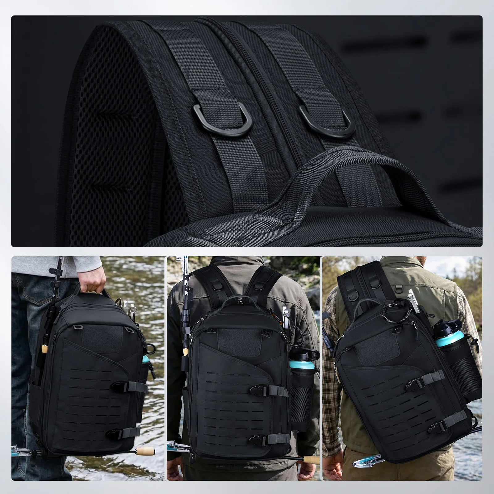 Fishing Sling Backpack - 900D Oxford Waterproof Tackle Bag with 3600 Tackle Boxes,Rod Holder for Fly Fishing Outdoor