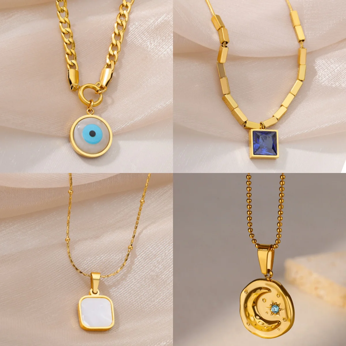 Klassische Teufelsauge Damen-Anhänger-Halsketten Edelstahl 18K Vergoldet Zirkonia Alltagsschmuck Halskette Geschenk