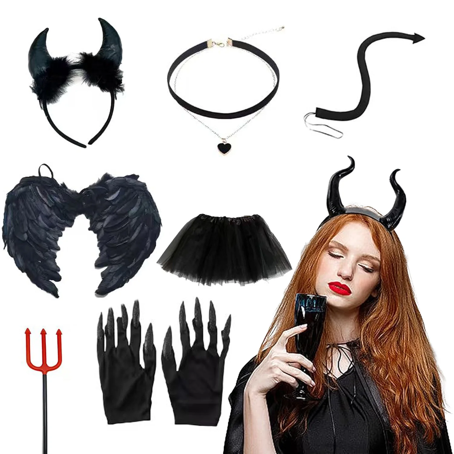 

PESENAR Halloween Costume Wings Set Sparkle Vampire Wings Devil Bats Costume Outfit Halloween Dress Up Accessories for Women