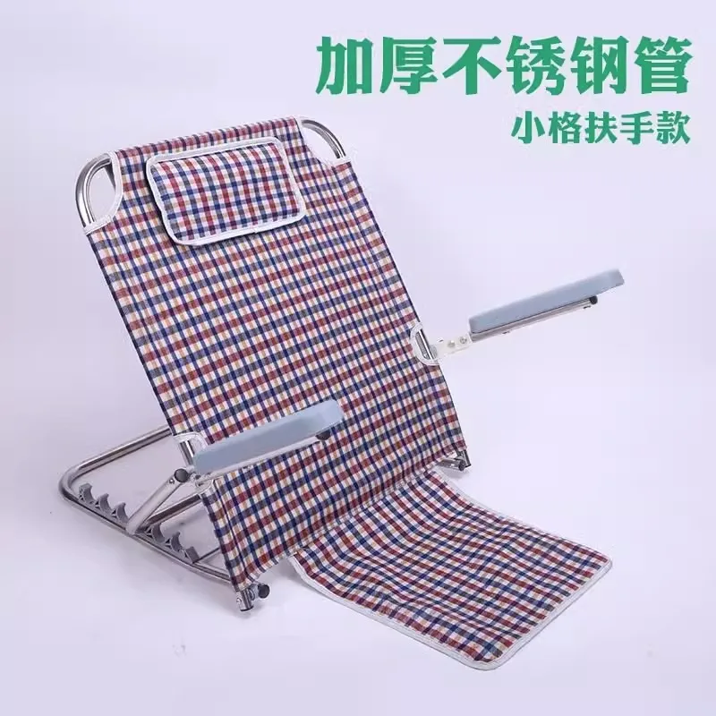 Elderly person lying in bed, back chair, paralyzed patient getting up in bed, lying for a long time, half lying down,