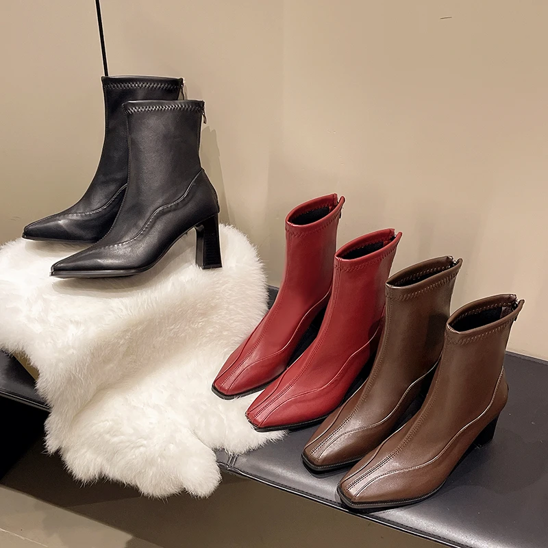 

Fashion New Elegant Pointed Toe Outer Wear Modern Boots Winter Suede Comfortable Thick Heel Casual Back Zipper Women's Boots