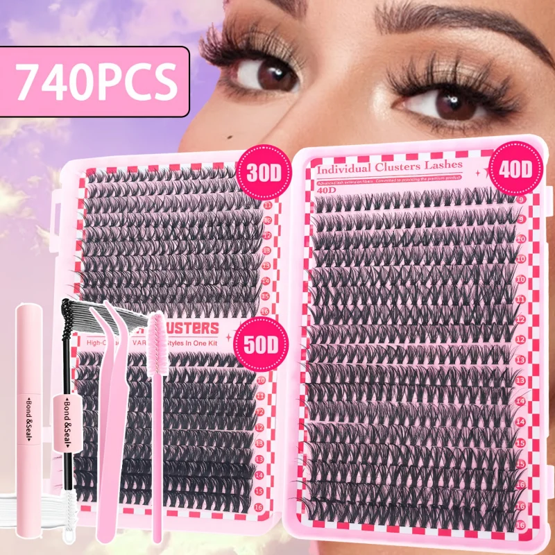 DIYまつげエクステキット、Dカール9-16mmミックス、接着剤、ピンセット、まつげブラシ付き、毎日使える個別つけまつげ