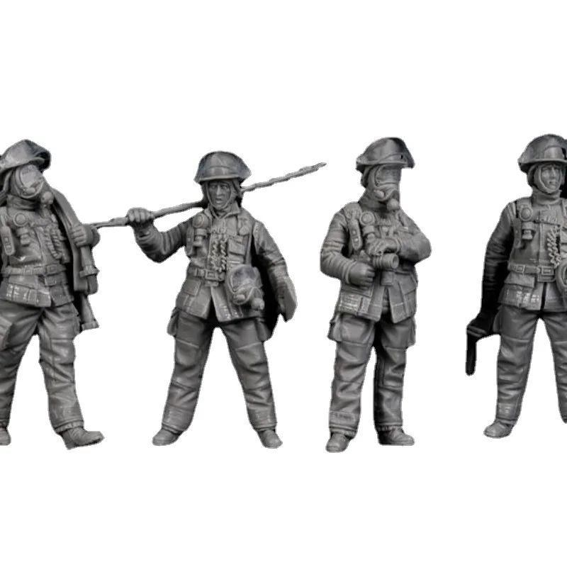 1/35 Ratio Resin Figure Figure Model Kit Firefighter 4 Men Unassembled Unpainted DIY TOYS  Miniatures 811