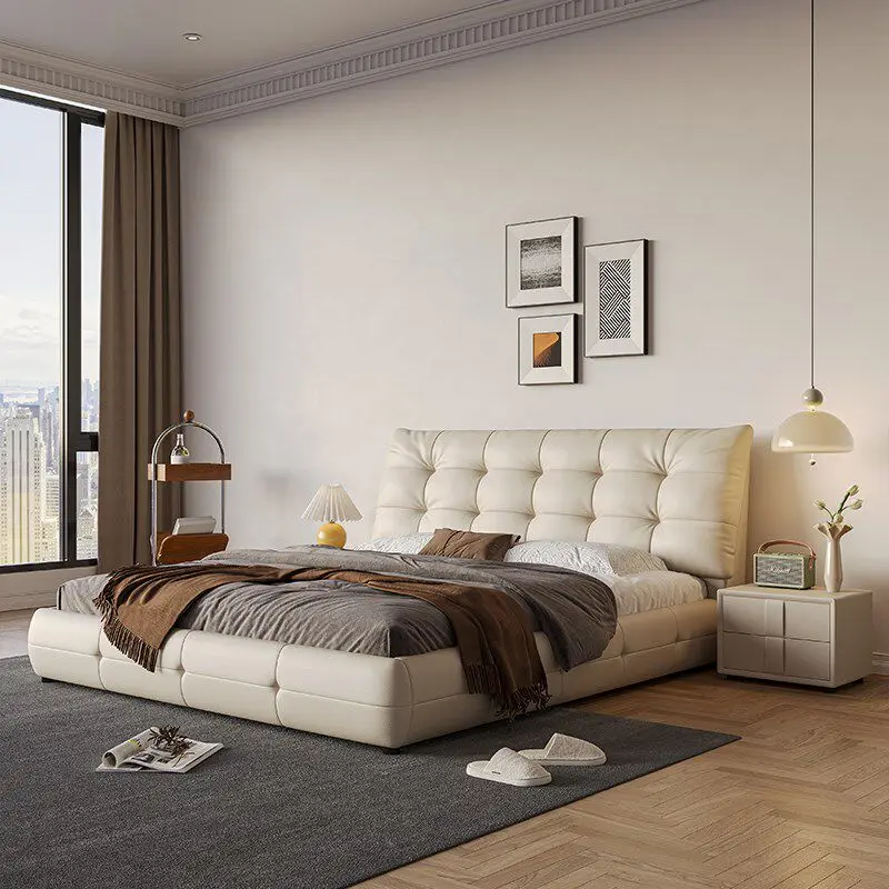 

*Italian Minimalist Leather Double Light Luxury Modern Master room Wedding Household Storage Leather Art Large