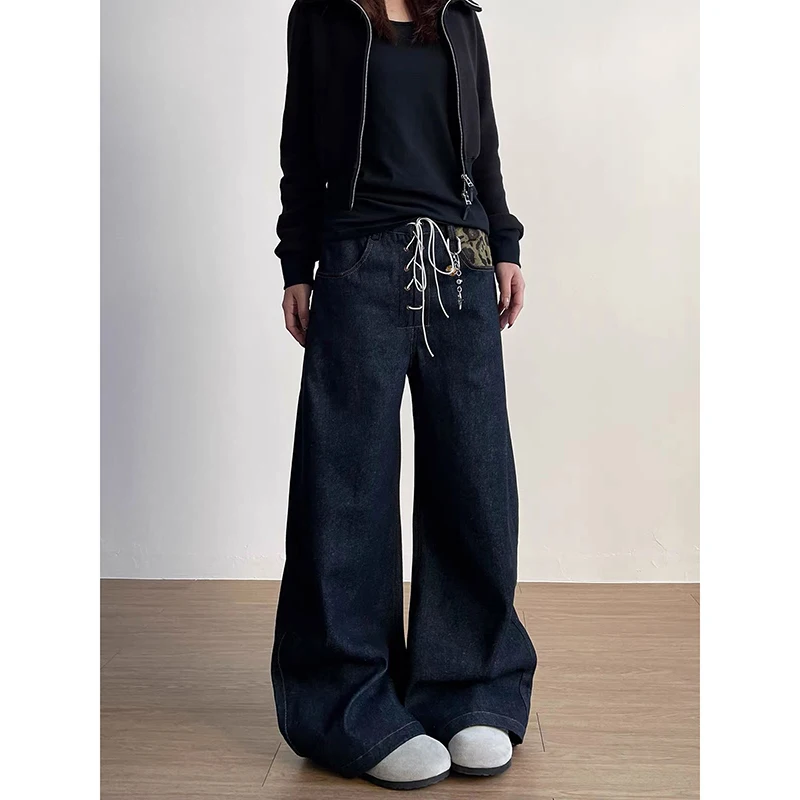 YIBASHU Amerikaanse retro jaren 90 luipaardprint dames jeans hiphop streetwear Y2K wijde pijpen denim broek hoge taille klassieke wijde broek