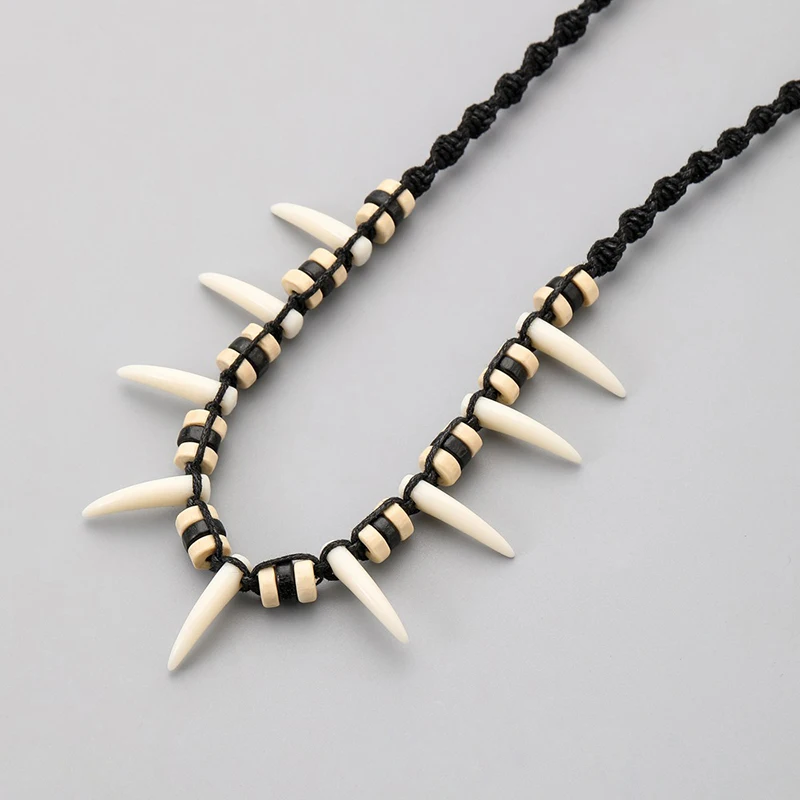 Fashionable Woven Bohemian Imitation Wolf Teeth Necklace Couple Necklace Amulet Gift DIY Decoration