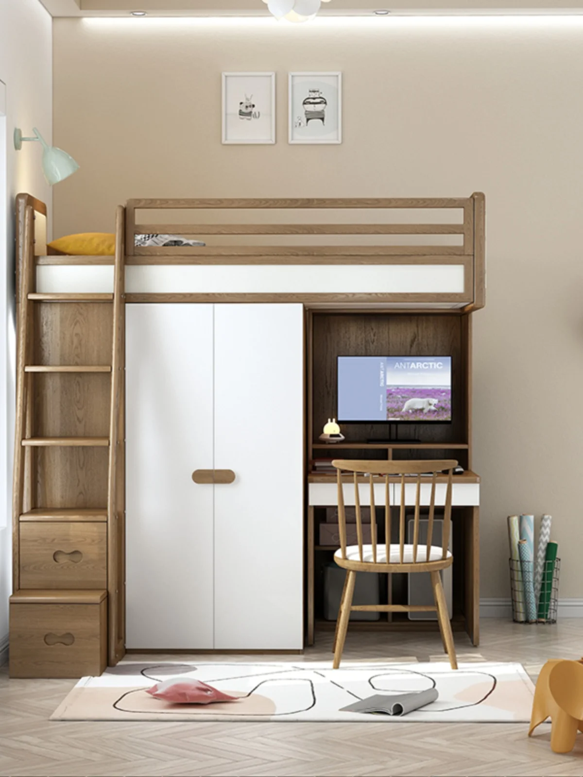 Nordic ash bunk beds, upper and lower beds, desks, integrated bunk multi-functional combination  high and low