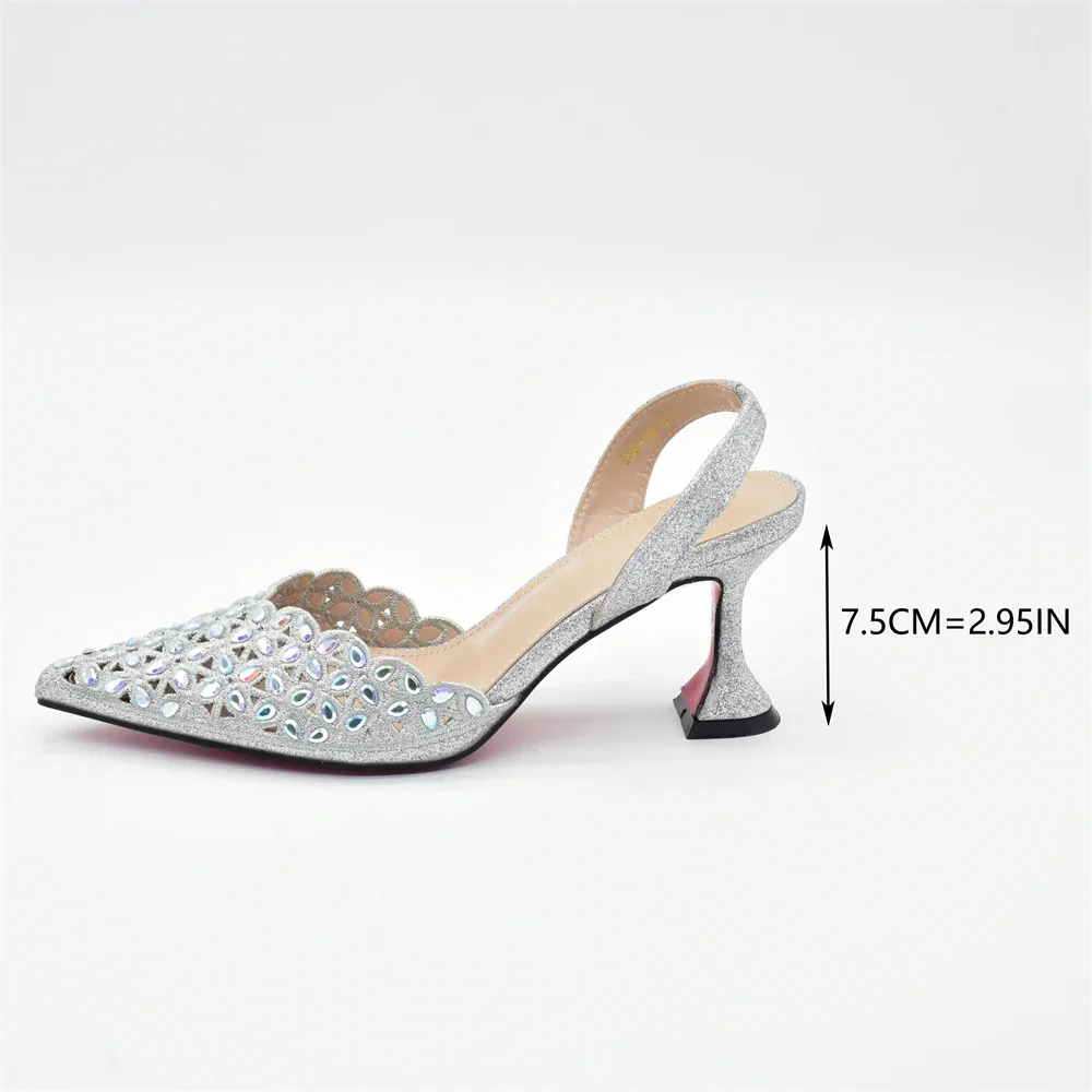 New Arrival Nigeria Women Designer Shoes and Bags Decorated with Rhinestone Wedding Italian Shoes Bag Set Pumps Women Luxury