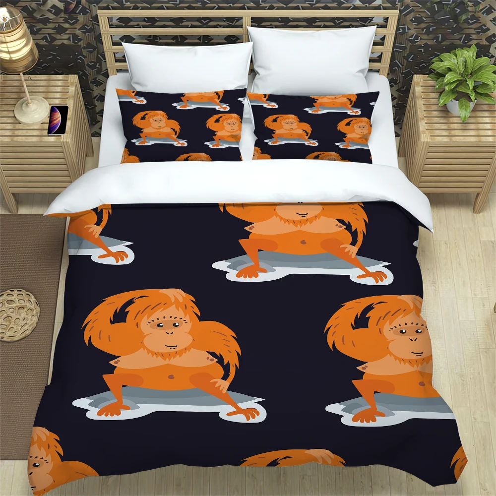 Orange Cartoon Gorillas King Queen Duvet Cover Kids Animal Bedding Set Wildlife Comforter Cover 2/3pcs Polyester Quilt Cover