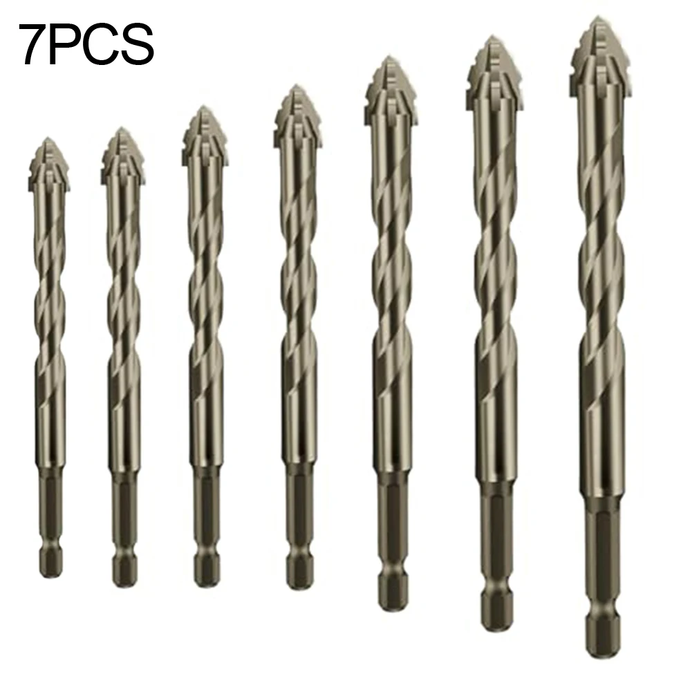 7pcs 3/4/5/6/8/10/12mm Eccentric Drill Four-Flute Glass Tile Punching Rock Slab Triangle Drill Bit For Cement Granite