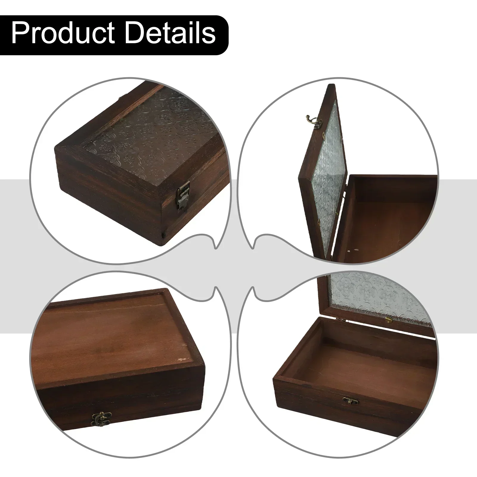 1x Haitang Flower Glass Storage Box Vintage Solid Wood Storage Cabinet Desktop Sort Flip Wooden-BOX Makeup Table Decoration//