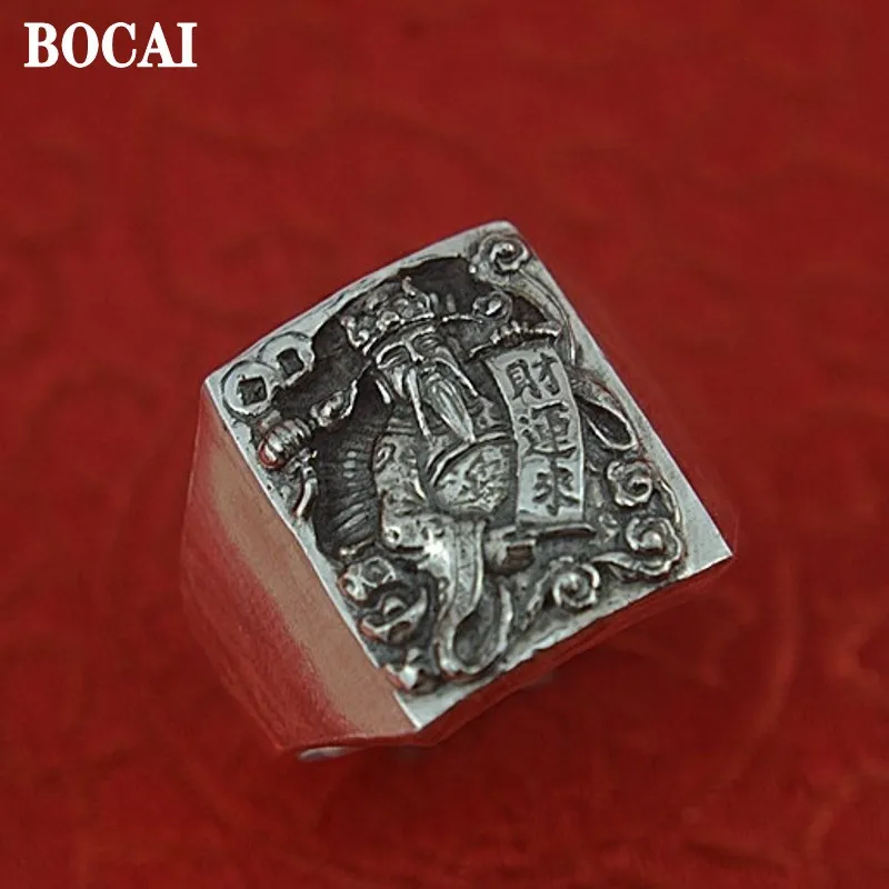 

BOCAI God of Fortune Restoring Ancient Ways S999 Silver Man Ring Quit Wide Jewelry Accessories