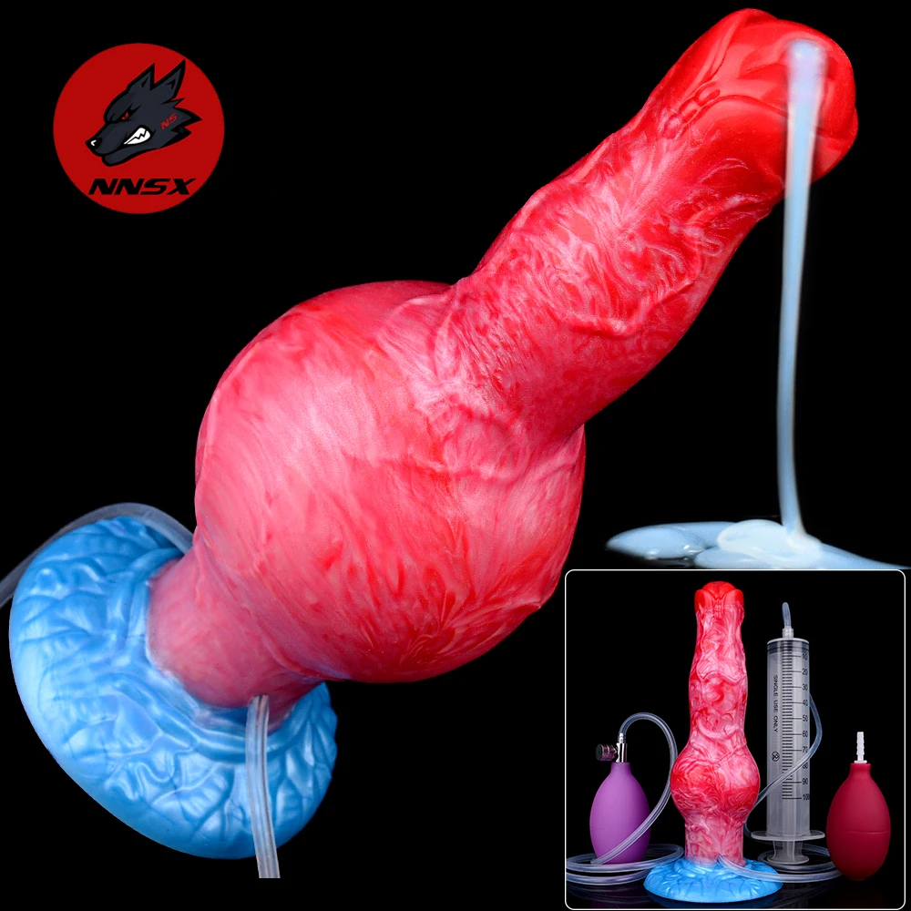 NNSX Ejaculation Anal Plug Dog/Wolf Dildo Inflatable Big Knot Penis with Squirting Function Strong Sucker Sex Toy for Women Men