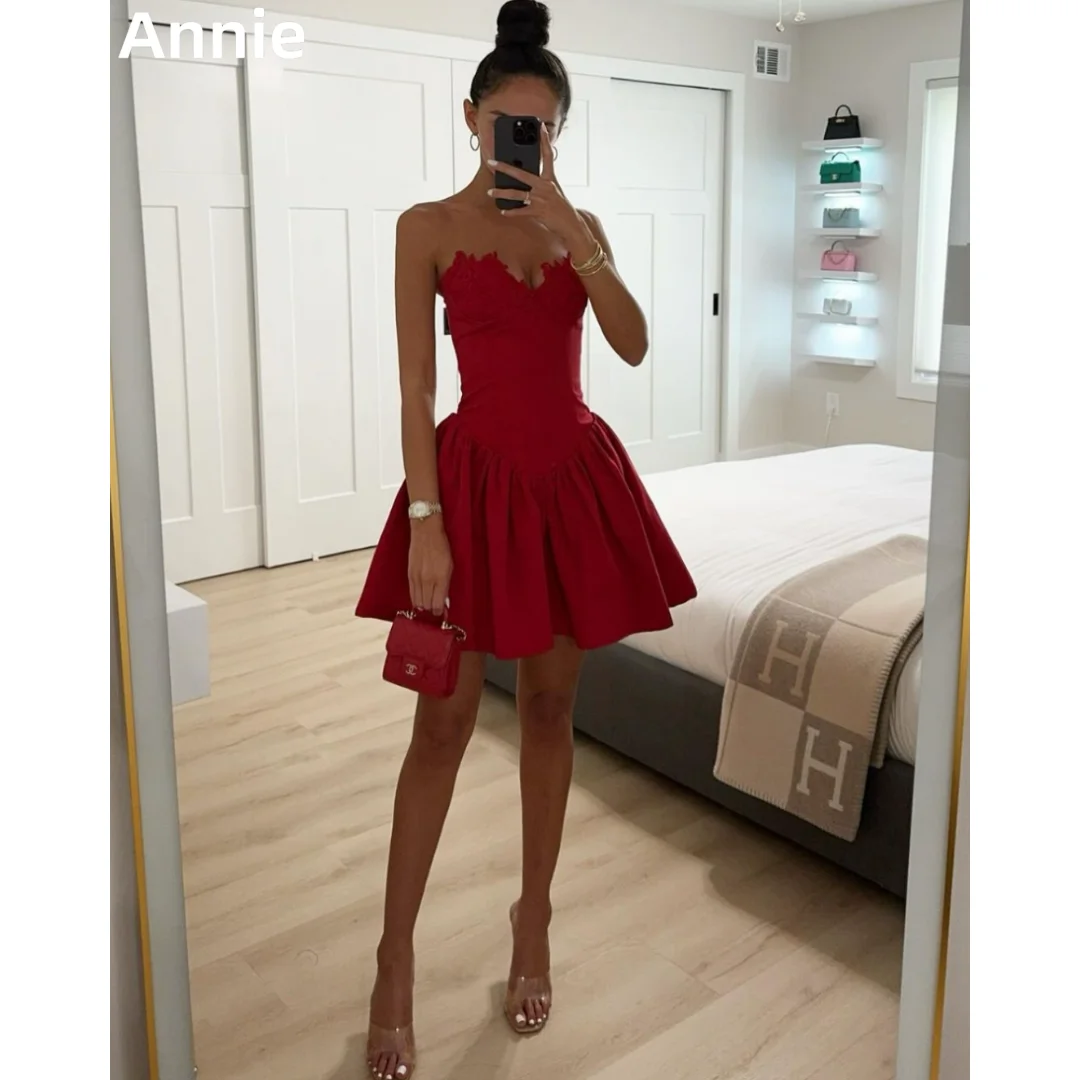 

Annie Sweetheart Red Prom Dresses Sexy Strapless Mini Shorts Evening Dresses Formal Wedding Party Dress Vestidos De Noche