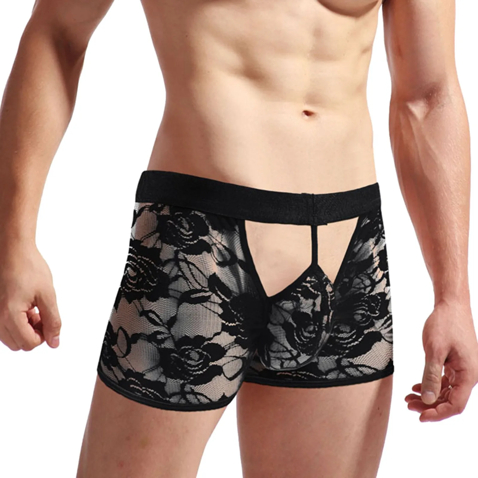 

Men lace boxer Underwear Translucent Ice Silk Low Waist Buckle G Strings T Pants Lingerie Breathbale Shorts Panties Underpants