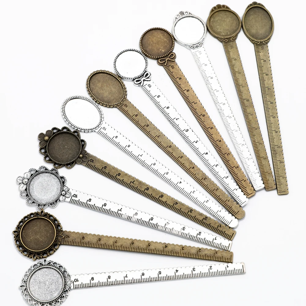 

5pcs/lot Antique Vintage Metal Ruler Bookmark Cabochon Base Bookmark Setting for Cabochon Cameo DIY Bookmarks accessories
