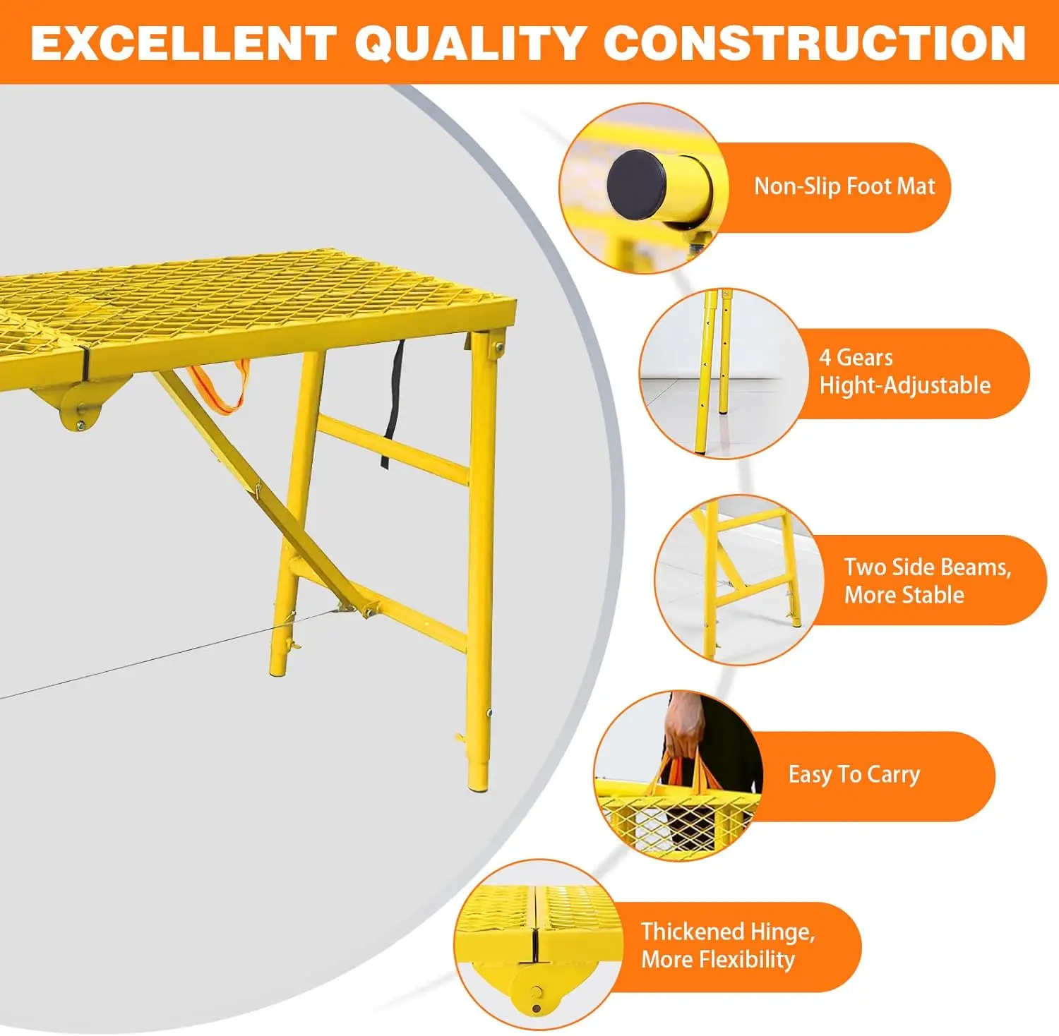 Platform perancah dapat disesuaikan, 70(L) x15(W) x tangga Platform kerja, tangga perancah lipat portabel kapasitas 770 Lbs