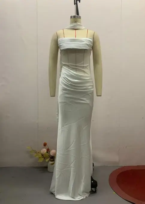 2025 여름 신상 여성 패셔너블하고 섹시한 민소매 스트랩리스 순수 리본 장갑 주름진 힙 드레스 여성복