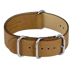 WOCCI Vintage Leather Watch Band, One-piece Strap for Men, Top Grain Leather, Brushed Hardware, Band Width 18mm 20mm 22mm