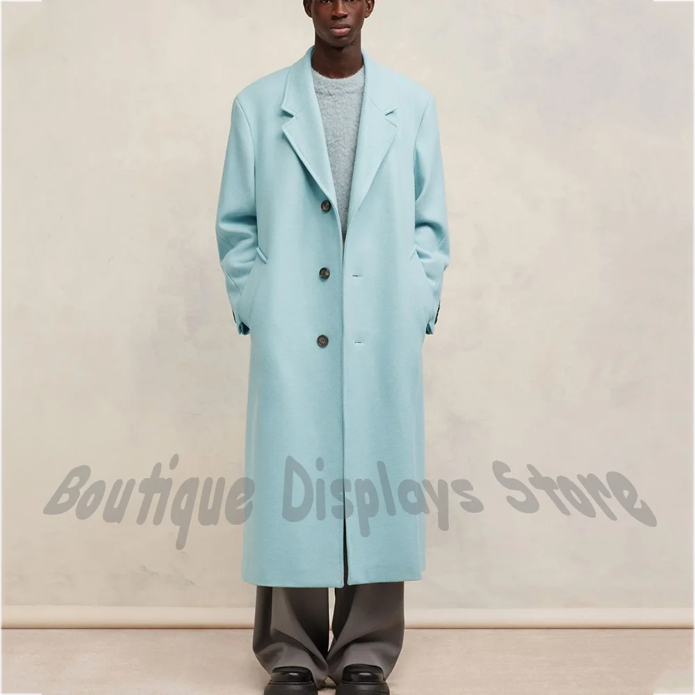 Blue Men's Oversized Long Coat Single Breasted Notch Lapel Regular Fit Casual Stylish Outerwear Elegant Suit Jacket 1 Piece