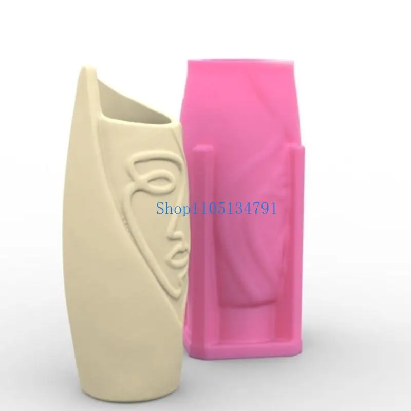 98km Handmade Half Face Flower Pots Mould Unique Half Face Vase Silicone Mold for Creating Flower Planter Home Ornaments