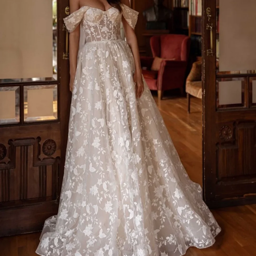 

Charming A Line Lace Bridal Gowns Wedding Dresses Appliques Off The Shoulder Robes Gorgeous Customized 2025