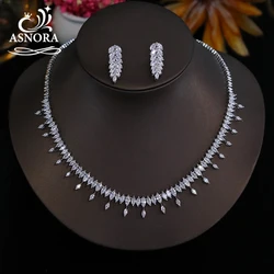 New CZ Simple Earring Necklace For Women Elegant Bridal Wedding Jewelry Set Bridesmaid Dinner Party Accessories， Gifts X0477