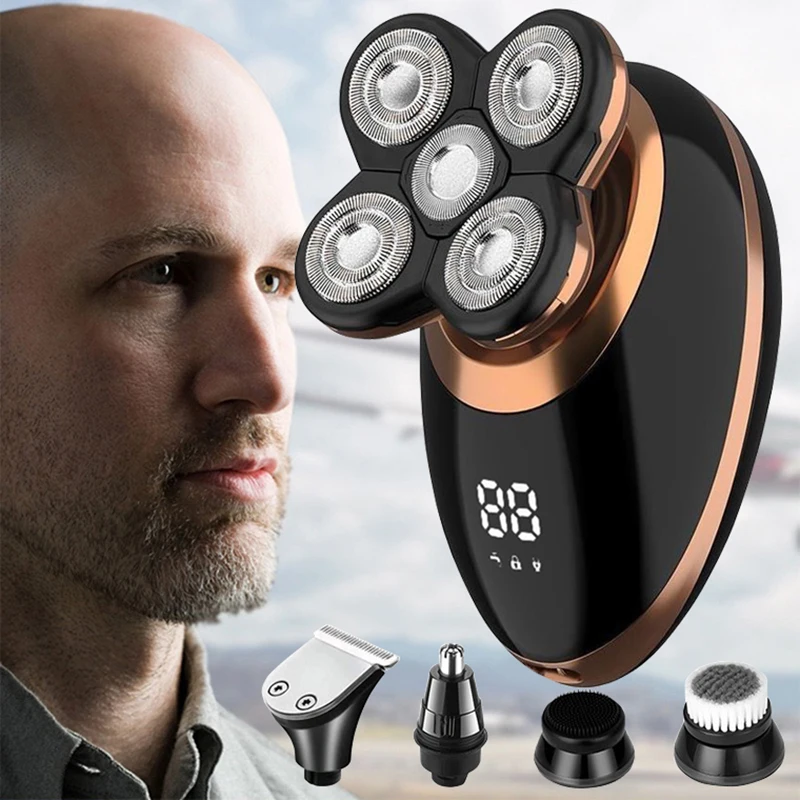 5 In 1 Electric Shaver For Men Bald Head Hair Clipper Nose Trimmer Floating 5 Blade Heads Shaving Beard Knife Rechargeable Razor