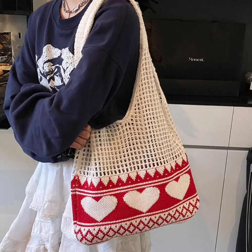 

Fashion Handmade Crochet Bag Boho Leisure Knitted Tote Bag Large Capacity Hollow Weave Shoulder Bag Summer