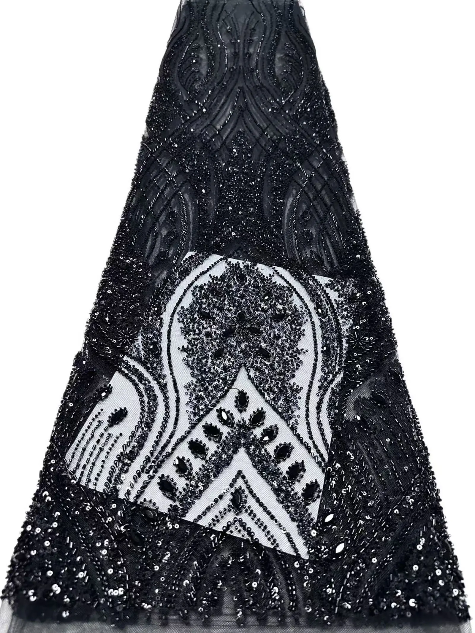 5 Yards rosa modischer nigerianischer Perlen-Stein-Tüll-Spitzenstoff, afrikanischer Pailletten-Netzstoff zum Nähen von Brautkleidern – Detail 25