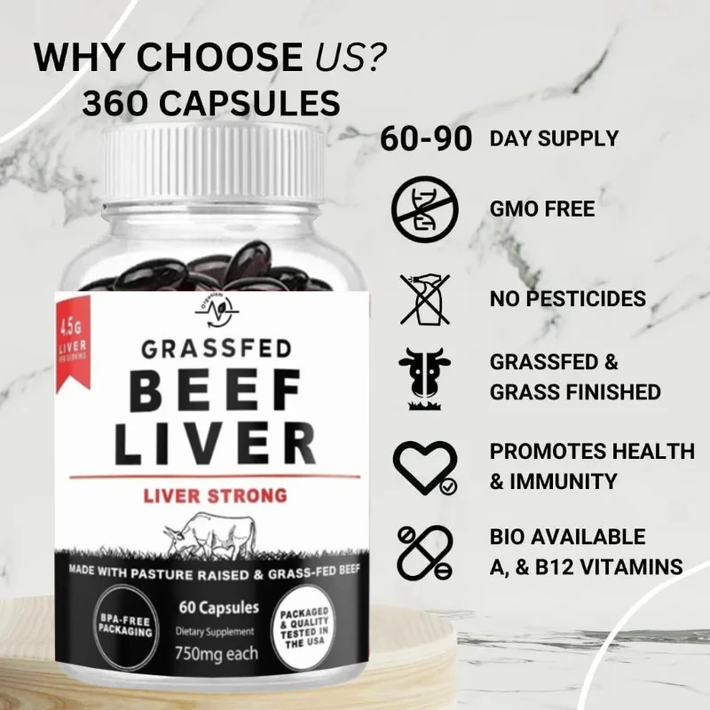 

Капсулы из говяжьей печени, энергетические, очищающие, пищеварительные, иммунитет и поддержка здоровья всего тела - без ГМО, 60 капсул