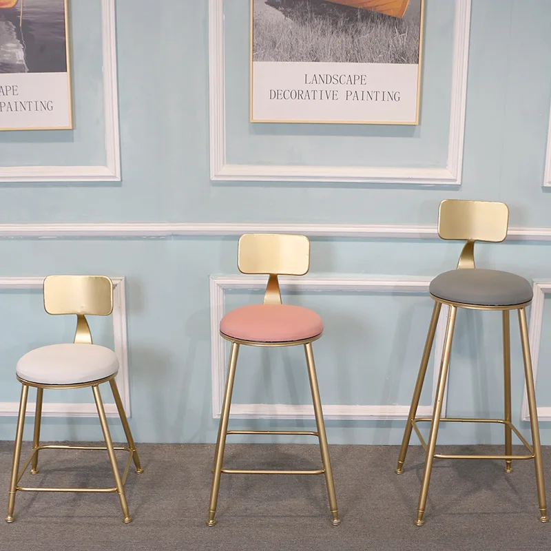 

！@Scandinavian Modern Bar Table Chair Set Golden-Colored High Chair for Coffee Shop Luxury Front Desk Furniture for Exhibition