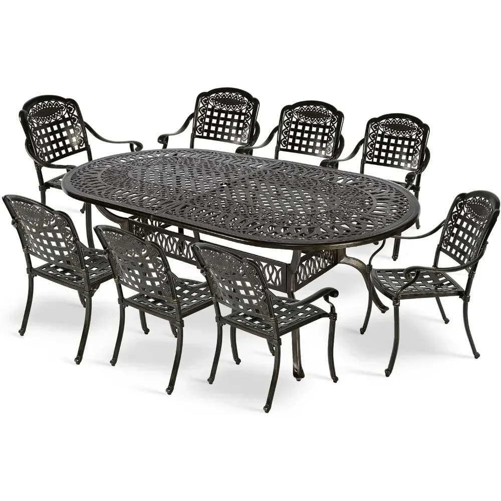 9-Piece Outdoor Furniture Dining Set,with 8 Chairs,1 Oval Table, 2