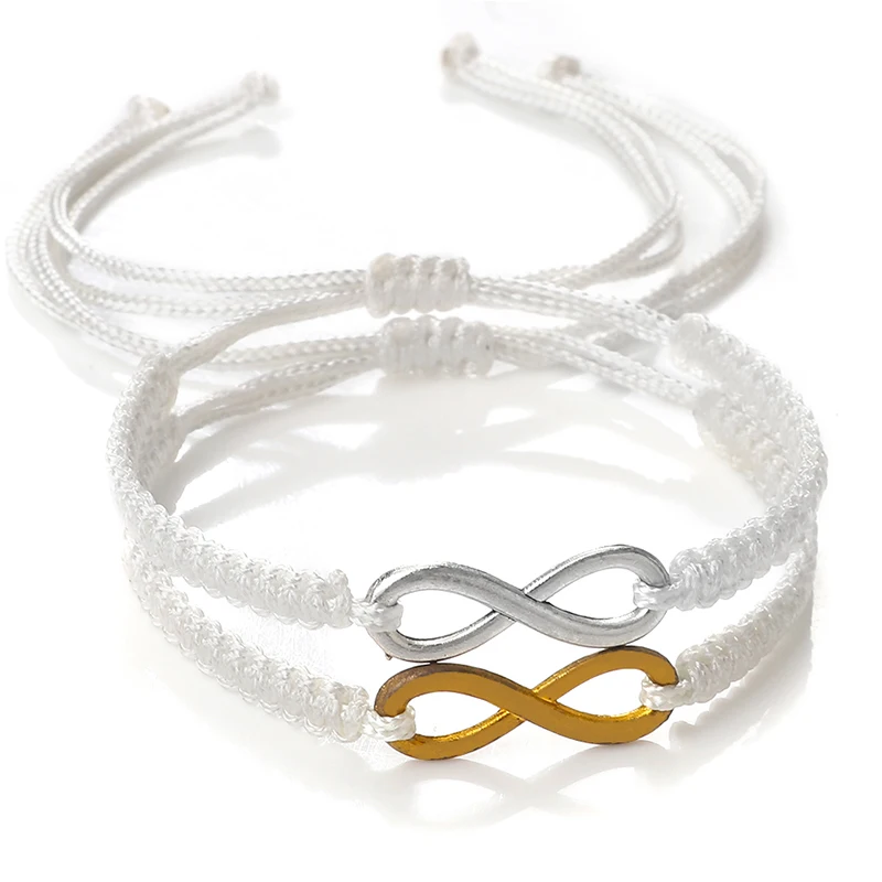 Kit de pulsera trenzada Infinity para parejas, pulseras ajustables con dijes de amor de la amistad, cuerda blanca y negra, regalo de joyería de moda, 2 unids/set