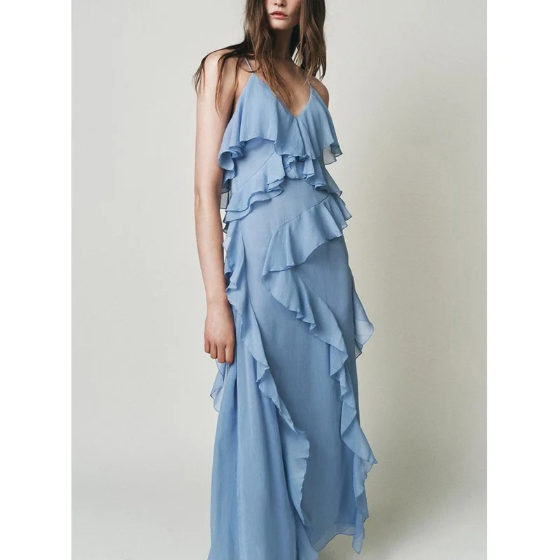 Verão novo feminino longo svel v-ne praia vaion sle dr em camadas decoração ele até o chão vestido 8779040