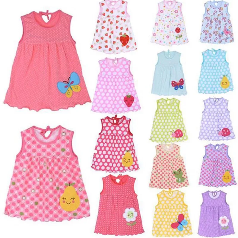 1/2Pc Random Color Baby Girls Summer Cartoon Sleeveless Dress Pure Cotton Dress 0-12Months