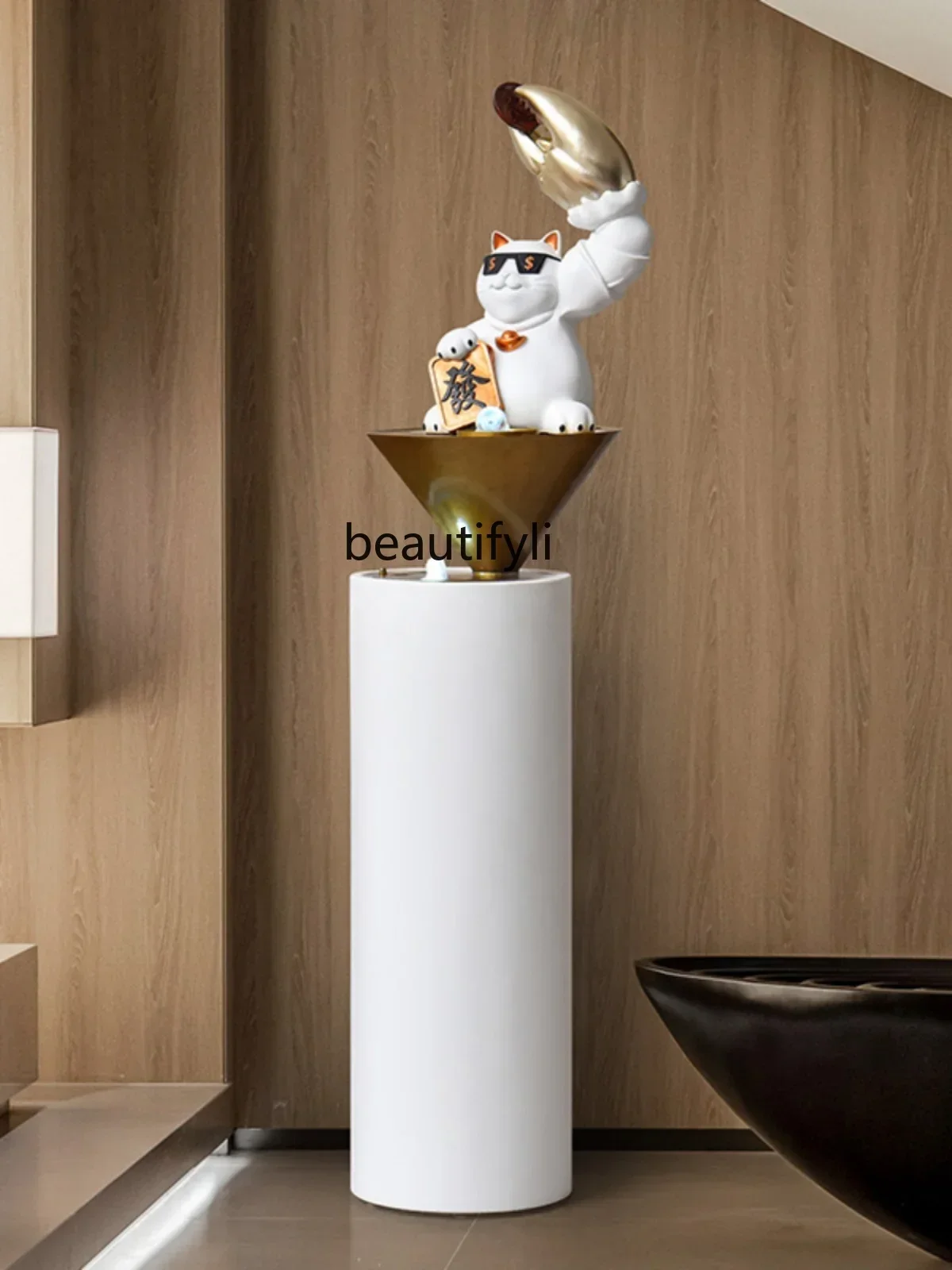 Modern Light Luxury Flowing Water Ornaments Living Room Office Entrance Large Floor Creative Fortune Cat Decoration