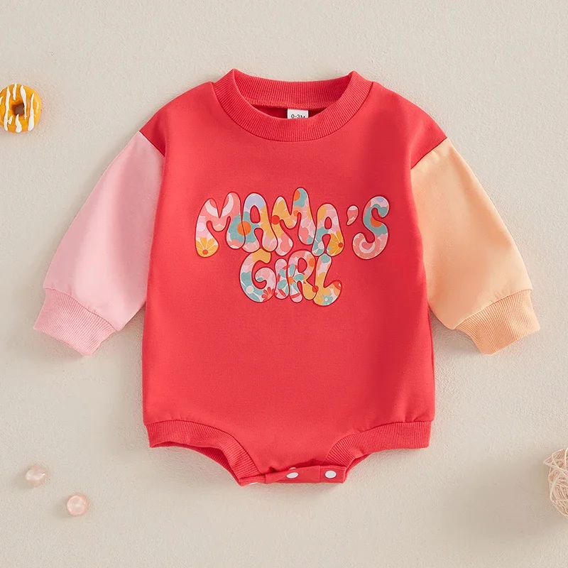 Infant Baby Girl Sweatshirt Romper Long Sleeve Letter Print Patchwork Jumpsuits Newborn  Autumn Clothes