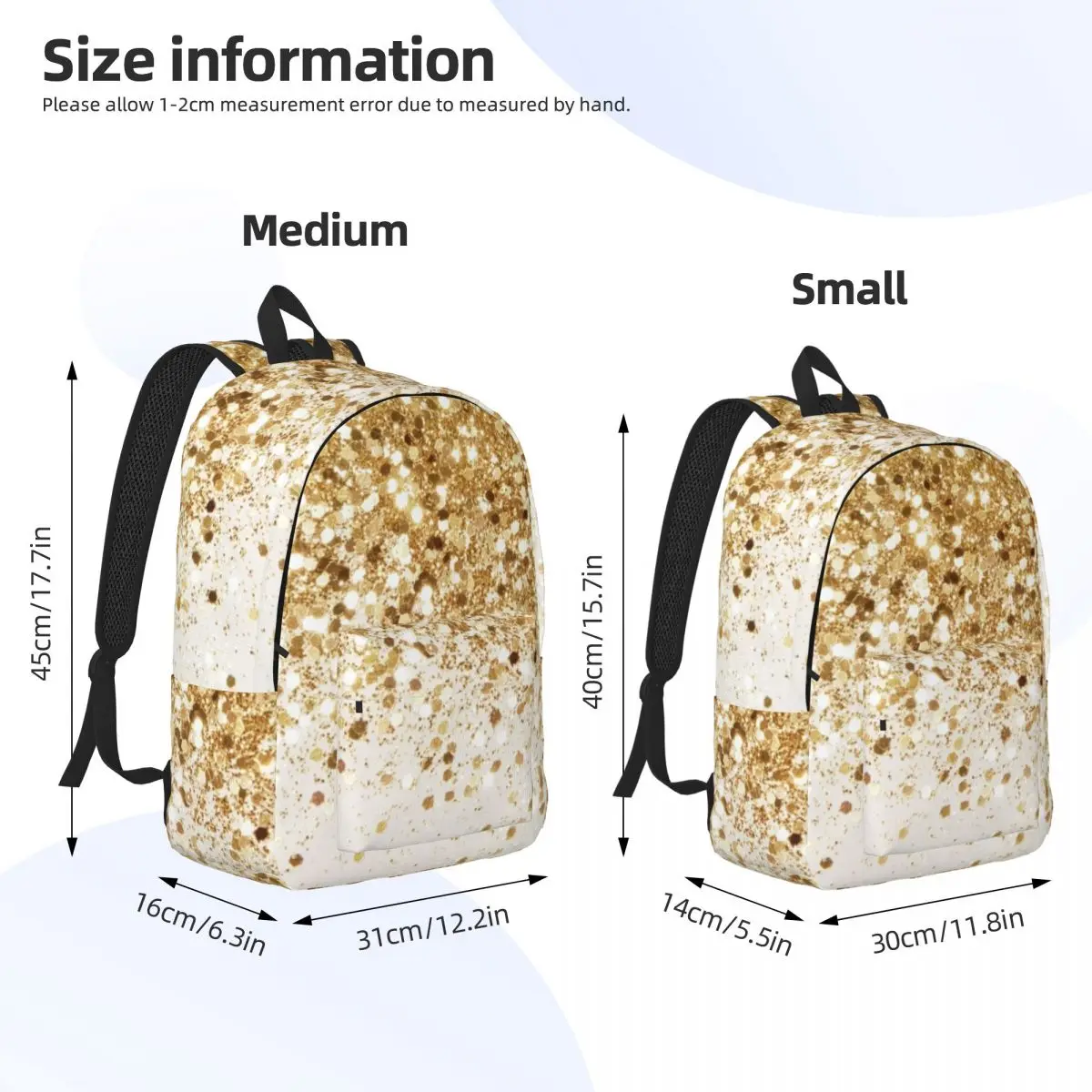Sparkling Gold Glitter Glam Backpack Daypack Large Capacity Children BookBag School Bag Shoulder Bags for Boys Girls