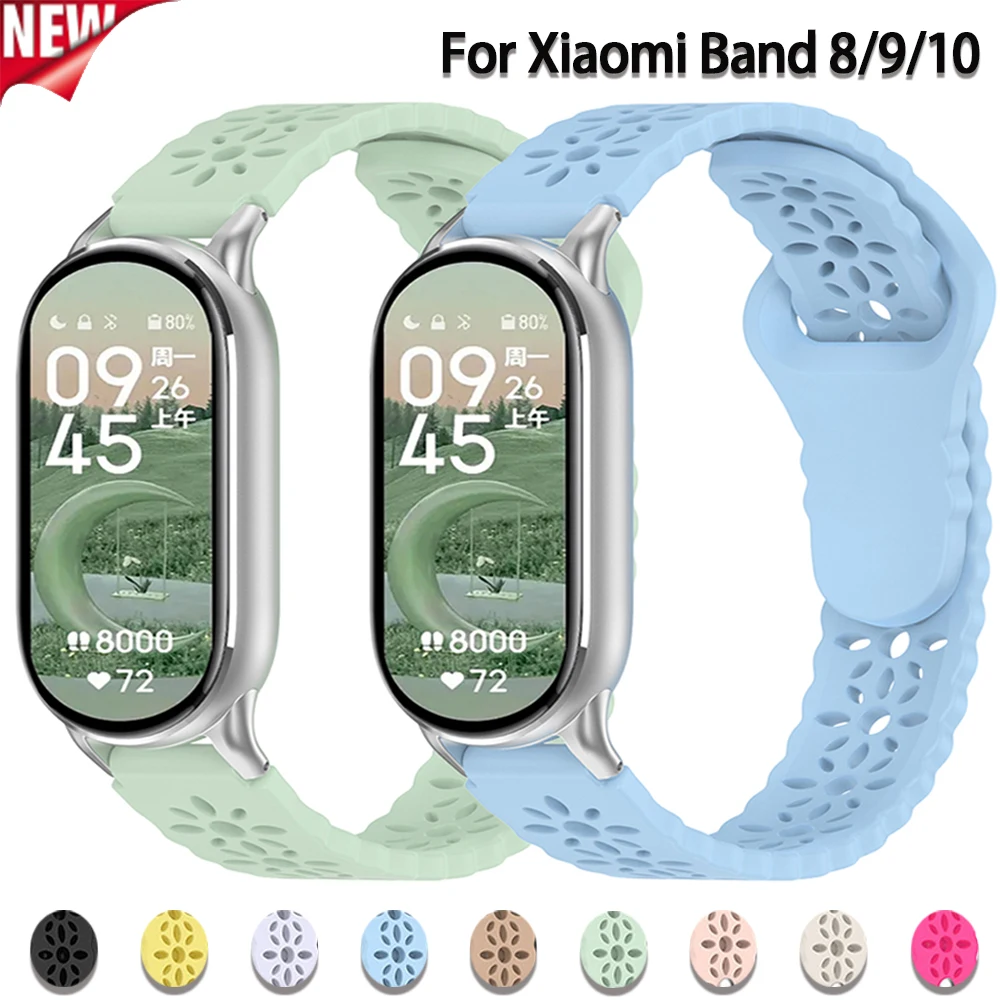 Silikonarmband für Xiaomi Watch 8/9/10 Sport Ersatz-Armband Sonnenblumen-Hohlmuster Band für Mi Band 9/8/10 Armband