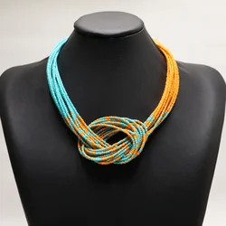 1pc Bohemian ethnic style multi-layer color blocked rice bead necklace