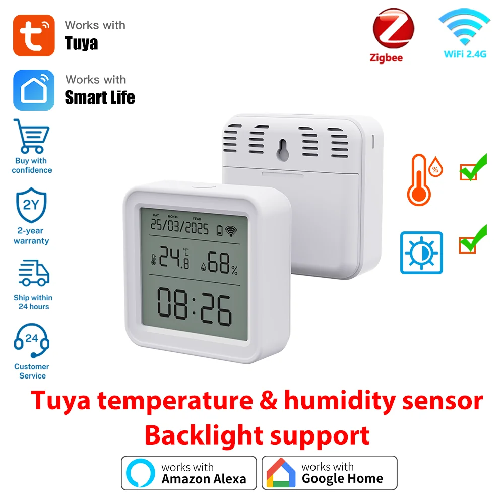 Tuya WIFI or Zigbee Temperature Humidity Sensor Smart Backlight Thermometer for Smart Life APP Support Alexa Google Assistant
