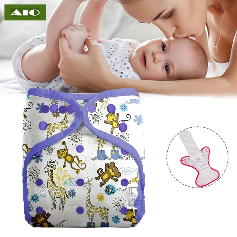 

Baby Eco-friendly Reusable Nappy Built-in 2 Nappy Inserts Night Useable Infant Washable Cloth Diaper Adjustable Fit Baby 3-15KG