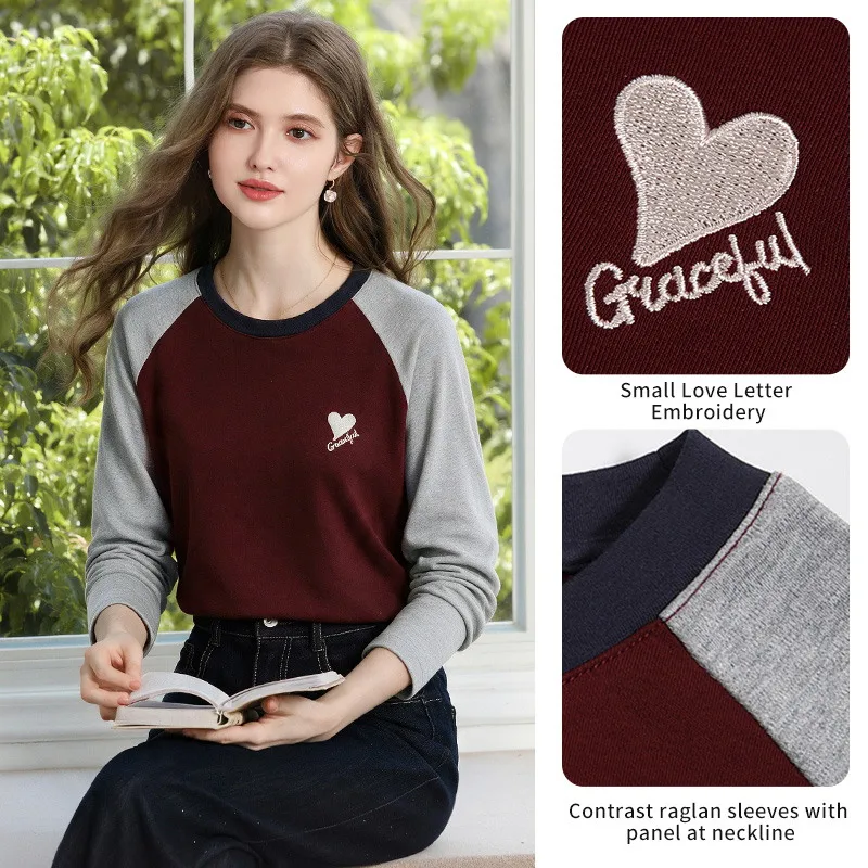 I BELIEVE YOU Women Long Sleeve Tops Color Block Spliced Basic Layering T-shirt 2026 Fall New Daily Slim Fit Clothes 2263016433