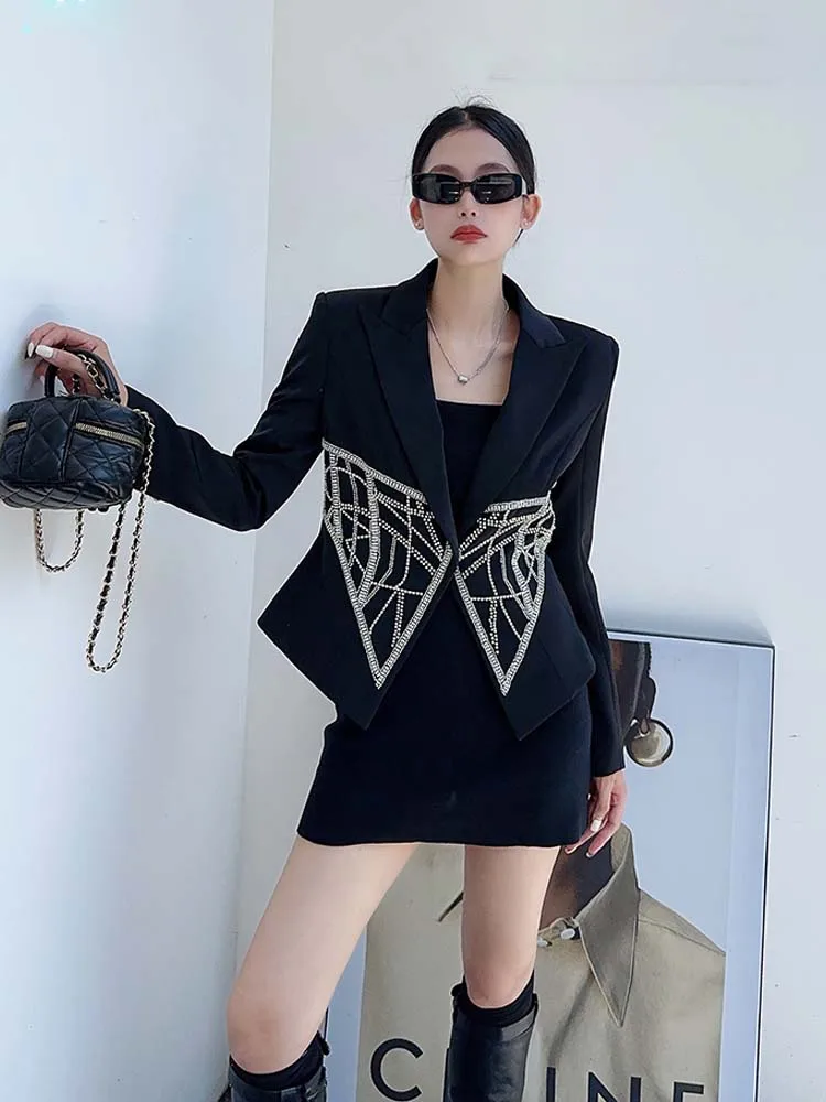 Luxury Women's Beading blazer Slim 2025 Collection Notched collar cropped jacket High quality Black white Coat INKEO 5O001