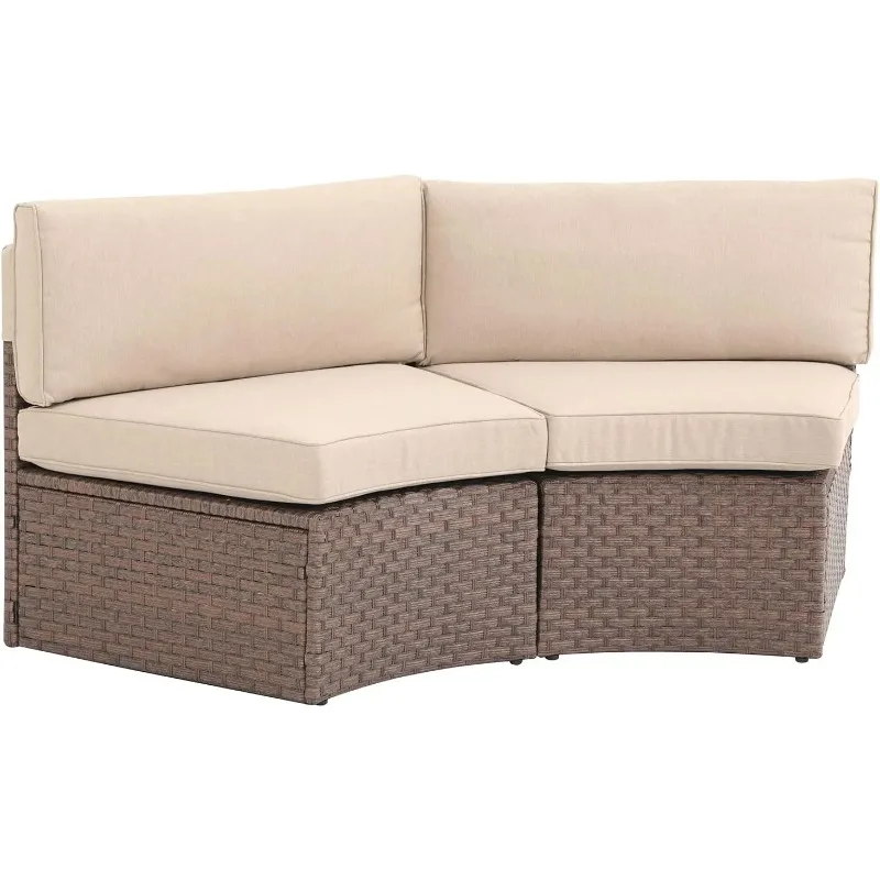 Outdoor Half-Moon Patio Furniture Curved Sofa Wicker Sectional Set with  Cushions