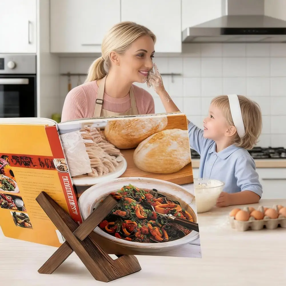Portable Book Stand Foldable Book Holder Foldable Wooden Book Stand for Cookbooks Tablets Solid Pine Desktop Display for Art