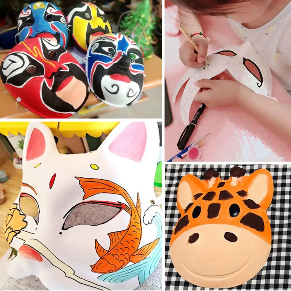 1 Set Party Mask Masque Paper Pulp DIY Painting Masquerade Animal Shape Masquerade for Carnival Party Eyewear