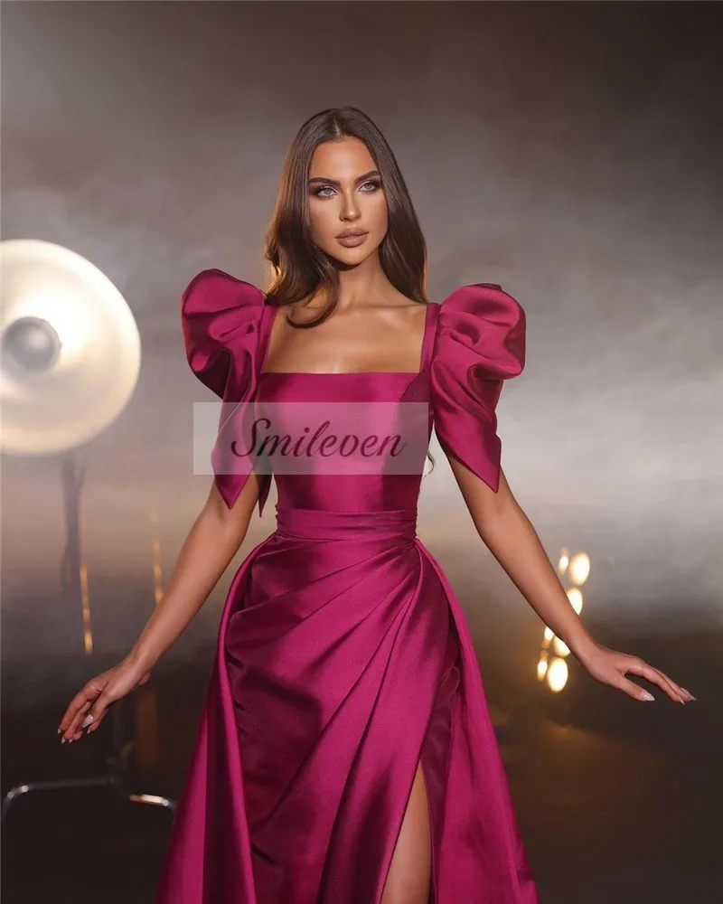 Smileven A Line Evening Dress Puff Sleeve Prom Dresses robe de soirée Side Split Pleats Party Gowns 2024