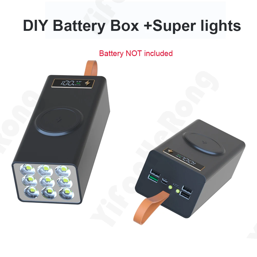 Battery Storage Box 21*18650 Super Flashlight Power Bank Case Battery Holder Box Dual USB PD 18650 Battery DIY Shell Storage